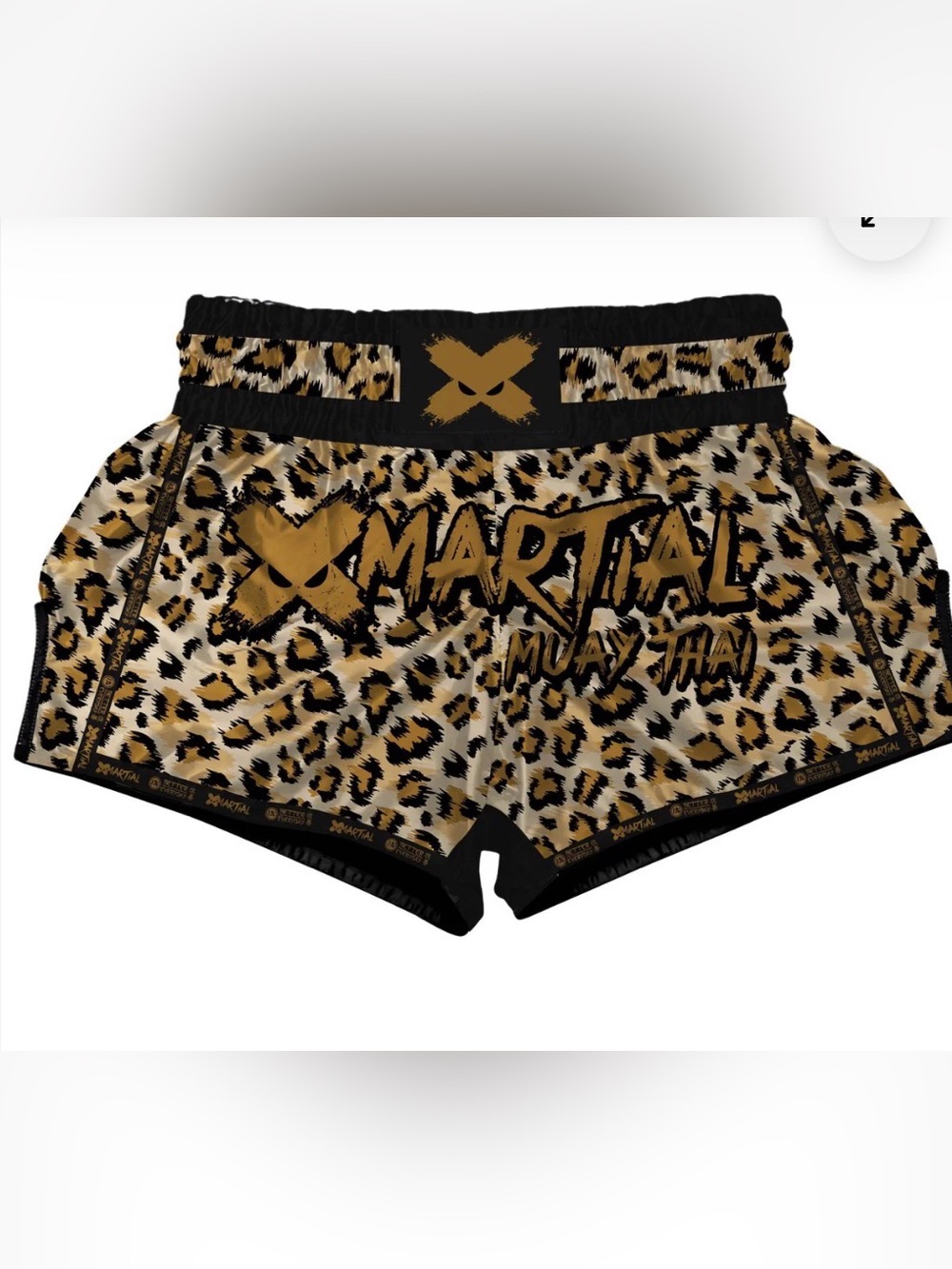 Muay Thai Shorts - Gold/Black Leopard XMARTIAL Boxing